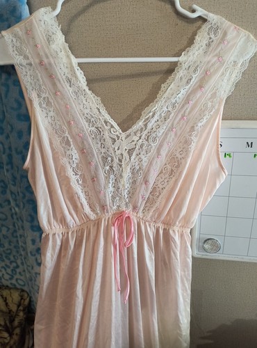 Camisón Vintage Miss Elaine Rosa Camisón Satinado Encaje Sin Mangas S/M EE. UU. Sin Etiqueta - Imagen 2 de 5