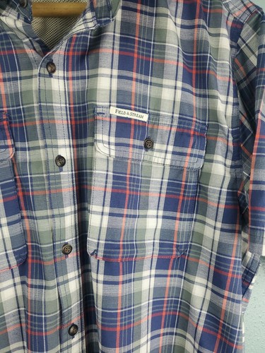 Men's Field and Stream Blue  Plaid Fishing Short Sleeve Sport Shirt Button Up XL - Picture 2 of 6