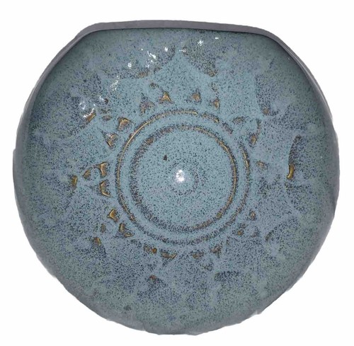 Handgefertigte glasierte Keramik Wandtasche Sonne Mandala Muster Erhöhung gesprenkelt blau - Bild 1 von 13