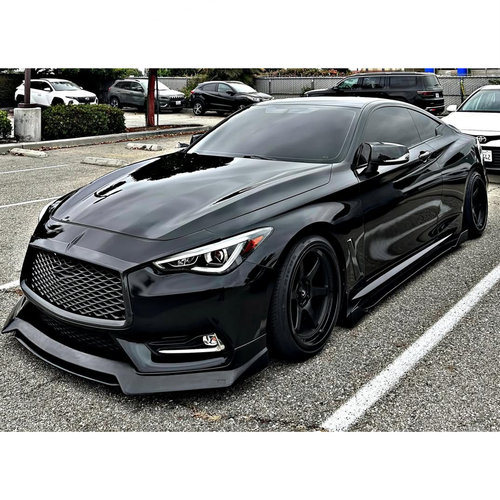 For Infiniti Q60 17-22 JDM RS Style Double-Deck Front Bumper Lip Splitter Blk - Imagen 7 de 21