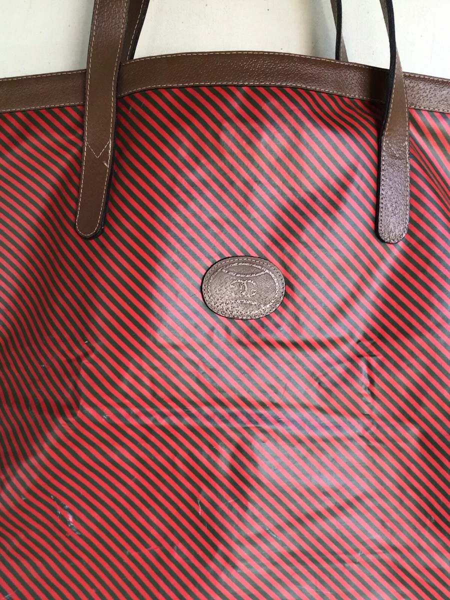 Gucci Logo Striped Leather Canvas Tote Bag Red White Blue