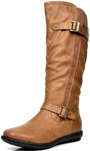 Womens Low Heel Flat Faux Fur Lined Side Zipper Knee High Boots (Wide Calf) - Picture 14 of 41