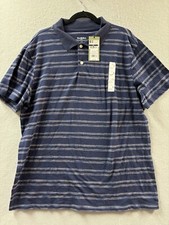 Goodfellow Co Mens XL Dressy Blue Striped Standard Fit Short Sleeve Polo Shirt