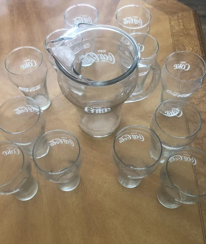 Vintage 1970s Coke - Coca Cola Pitcher and 12 Glasses 16oz