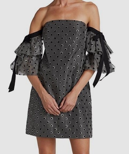 $2490 Lela Rose Women's Black Polka Dot Silk Minidress Size 18 - Picture 2 of 4