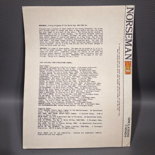 NORSEMAN Vikings of the North Sea UNPUNCHED Simulations Canada 1985 KOMPLETT - Bild 3 von 9