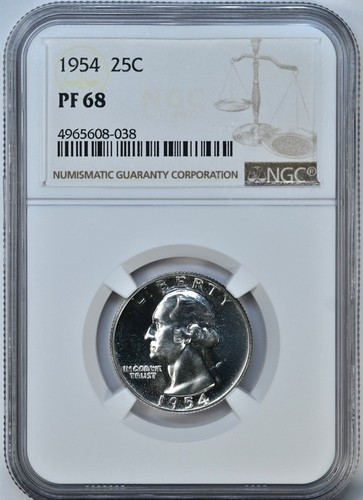 1954 Washington Quarter PF68 NGC Graded Coin PROOF 68 Bright Bright White 5986 - Picture 1 of 2