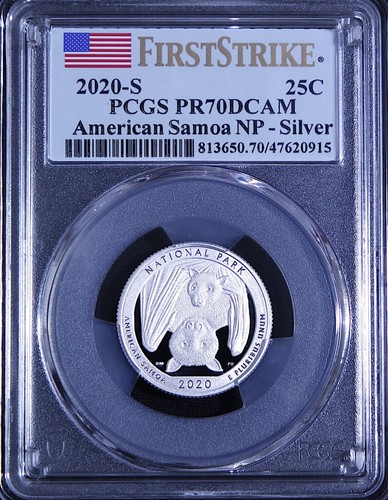 2020 S AMERICAN SAMOA SILVER 25C PCGS PR70DCAM NP FS Silver Proof Set Flag Label - Picture 1 of 2