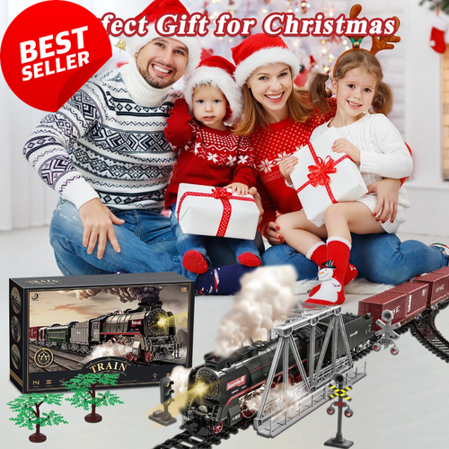 Electric Train Set for Kids, Realistic Lights, Smoke, Sounds, Steam Locomotive - Picture 7 of 12
