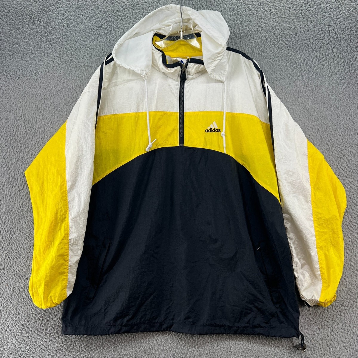 VINTAGE Adidas Jacket Mens Extra Large Windbreaker Black Yellow