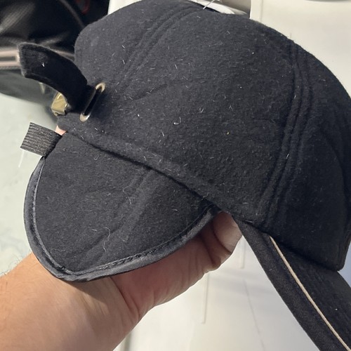 Nike Vintage Men's Ear Flaps Fleece Winter Black Cap Strap Back New - Picture 5 of 6