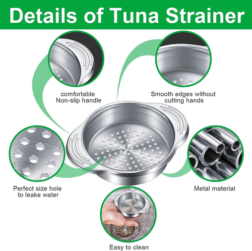 Tuna Can Strainer Stainless Steel Food Can Strainer Sieve Metal Tuna Press Lid C - Picture 3 of 12