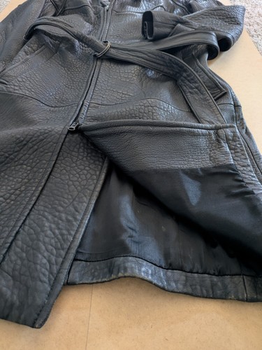 Vintage Berman’s 70s Belted Pebbled Leather Trenchcoat Black Size 42 - Bild 7 von 13