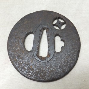 C090: Real old iron Japanese sword guard TSUBA with SHIPPO SUKASHI for KATANA