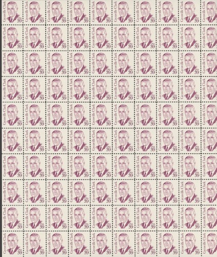 1985 US Scott #1867, 39c Grenville Clark, Sheet of 100 MNH, Small Block Tagging
