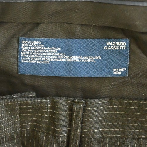 Stafford 48L 42x30 Black Striped 100% Wool Mens Jacket Pants Suit - Picture 10 of 12