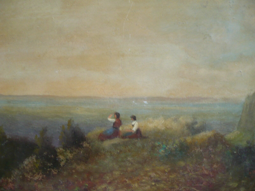 ANTIGUA PINTURA AL ÓLEO ANTIGUA FIRMADA ROMANCE PAISAJE MONTAÑA ACANTILADO NATURALEZA - Imagen 4 de 10