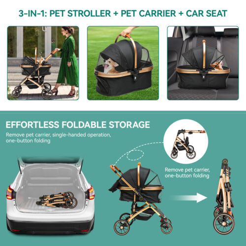 Foldable Pet Strollers for Small Medium Cats Dogs with Detachable Carrier 3-in-1 - Picture 5 of 17