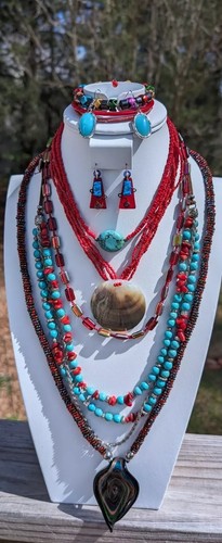 Vtg Lot Of Turquoise And Coral Necklaces Earrings And Bracelets Mix &Match - Picture 1 of 17