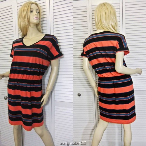 NWT $195 DKNY Donna Karan NY Dress MEDIUM Striped Pull On Stretchy Cotton Blend - Picture 4 of 10