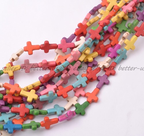 Cuentas espaciadoras cruces laterales turquesa howlita 16""1 hebra 15x12 mm u eliges color - Imagen 5 de 53