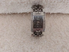 Eikon Silver Tone Metal Floral Cuff Quartz Wristwatch