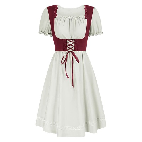 Womens Dancewear Lace-up Dresses Square Neck Dress Short Sleeve Medieval Set - Picture 13 of 35