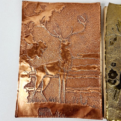 2 Vintage Punched Metal Art Copper Elk Brass Birds 7" x 10" - Picture 2 of 9