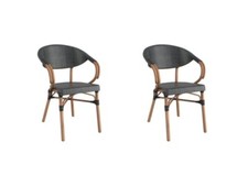2 PACK Bistro Style Black Dining Arm Chair With Bamboo Aluminum Frame