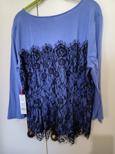Elle Women’s Top XL Multicolor Dressy Blouse With Black Lace Dressy Core New - Picture 9 of 11