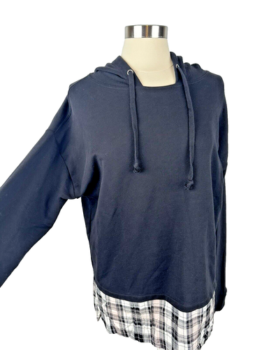 Sanctuary M Hooded Black Sweatshirt Pullover Plaid Hem NWT NEW Casual Relaxed - Bild 4 von 9