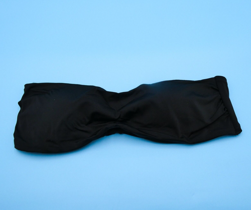 Victorias Secret XL Black Ruffle Padded Strapless Bandeau Bikini Top Swim New VS - Afbeelding 1 van 7