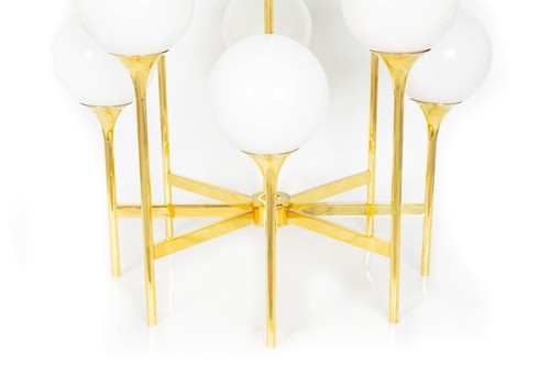 Mid-Century Polished Brass Eight-Light Chandelier by Gaetano Sciolari ca. 1970s - Picture 4 of 12