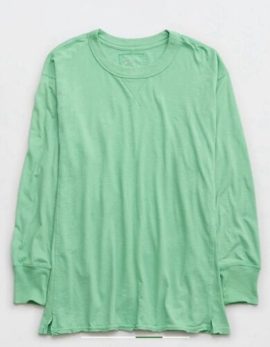 Aerie Women’s Cozy Long Sleeve Oversized Boyfriend T-Shirt Green Sz M - Picture 3 of 9