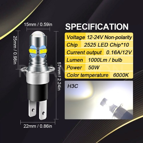 Ruiandsion H3C LED Bulb Car Fog Light H3 Car Headlight 12-24V White 50W 1pair - Bild 2 von 10