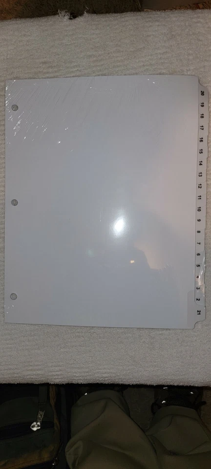 New Binder Dividers Letter Size Numbered 1-21 Side Tab Index White 3 Hole Punch - Изображение 2 из 2