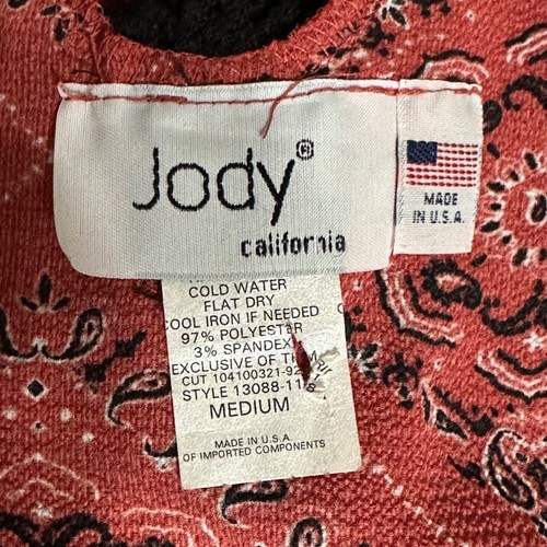 Blusa Jody California Roja Cachemira Negra Encaje Espalda 3/4 Manga Rollo Pestaña Boho M - Imagen 3 de 4