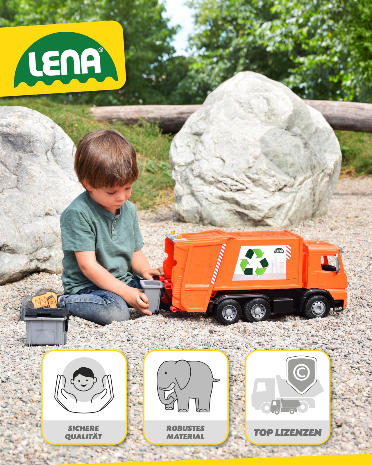 Lena 4614 Worxx Müllauto Mercedes Benz Arocs, Spielauto ca. 53 cm, Nutzfahrzeug