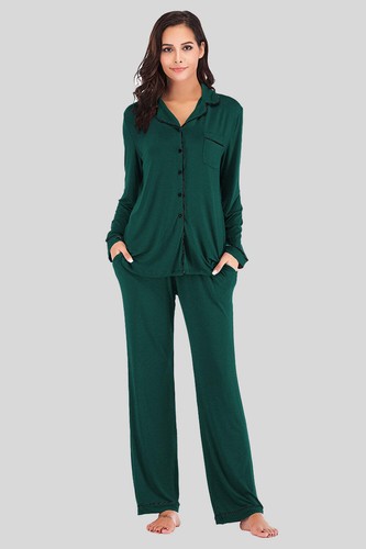 Collared Neck Long Sleeve Loungewear Set with Pockets - Picture 33 of 69