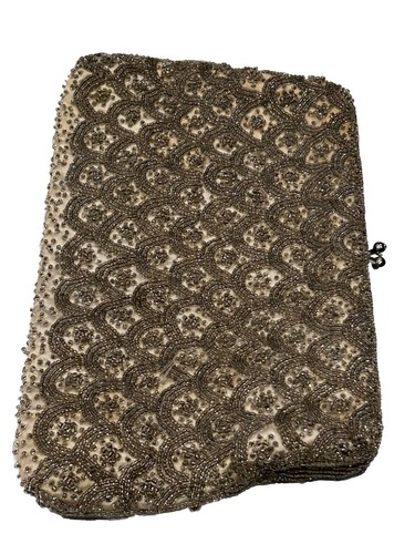 Pochette vintage Lulu Guinness con perline antica satinata borsa da sera festa - Foto 6 di 15