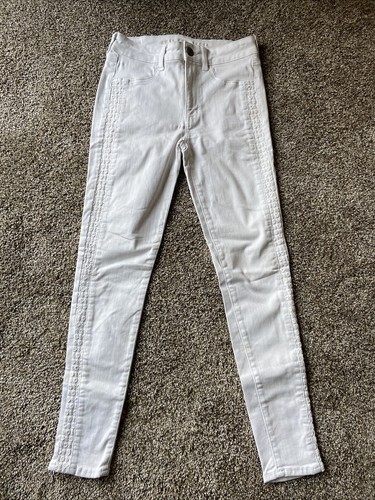 Women’s AMERICAN EAGLE White Skinny Jeans Stretch Tuxedo Stripe SIZE 6R - Picture 1 of 8