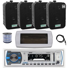 Pyle Bluetooth Marine Receiver, Cover, Antenna,Wire, 4x 5.25" 400W Black Speaker