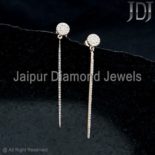 Genuine Diamond Solid 14k Yellow Gold Jewelry Designer Stick Dangle Gift Earring - Picture 7 of 11