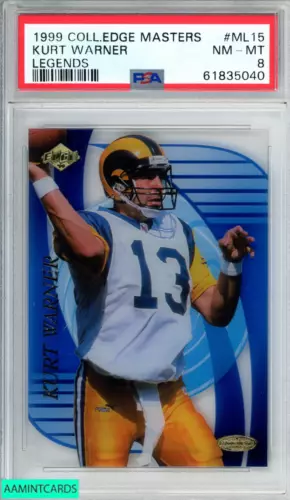 1999 COLLECTORS EDGE MASTERS LEGENDS KURT WARNER #ML15 87 OF 1000 RC PSA 8 NM-MT