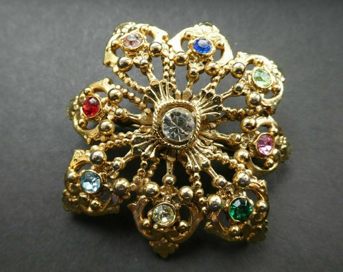 Broche fantaisie vintage en forme de fleur avec strass - France