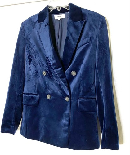 VINCE Navy Blue Double Breasted Luxe Velvet Textured Blazer Jacket 2 = XS 💙 - Picture 9 of 15