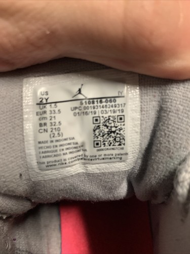 Nike Girls Air Jordan 12 Retro PS Wolf Grey/Racer Pink-Black 510816-060 Size 2y - Picture 4 of 4