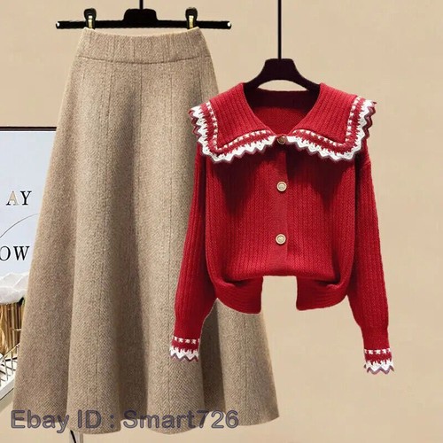 Women's Autumn Set Sweater Top Coat A-Line Half Skirt Two Piece Set Fashion - Bild 6 von 24