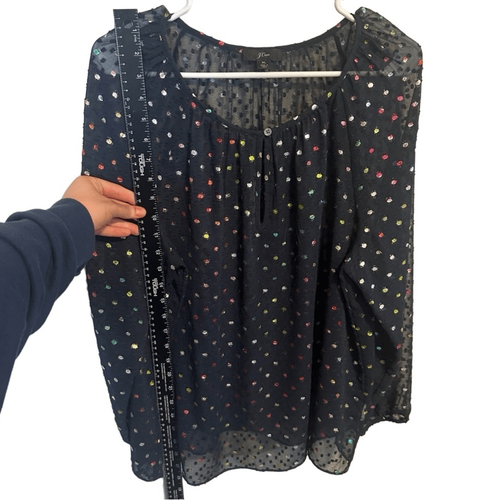 J. CREW- Popover in Rainbow Clip Dot Chiffon Semi Sheer Navy Multi, Size XL - Picture 10 of 13