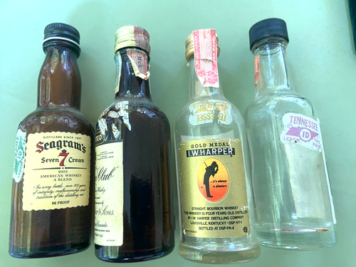 4 Empty Airplane Bottle 1/10 Seagram's Harper Canadian Club Barton Whiskey 7Crow - Picture 2 of 4